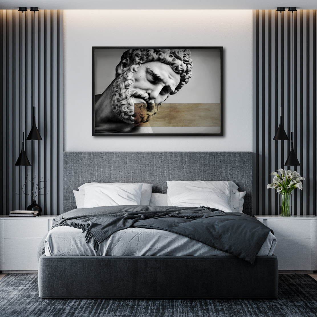 Venta de cuadro decorativo Canvas de Escultura online para tu recámara , Hércules, blanco y negro.
