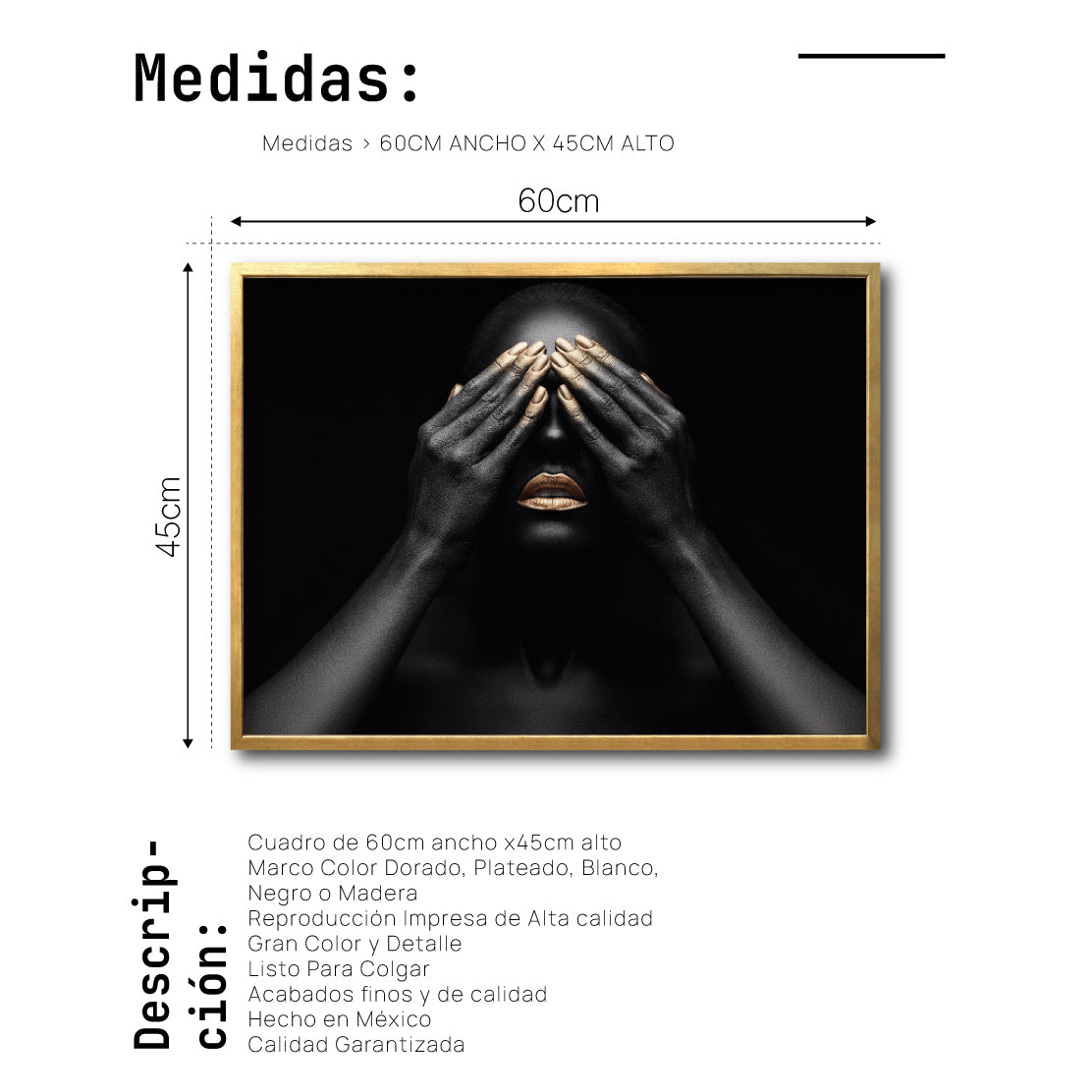 Cuadro Decorativo Black Woman 010 - - Mujer Negra Africana con Dorado