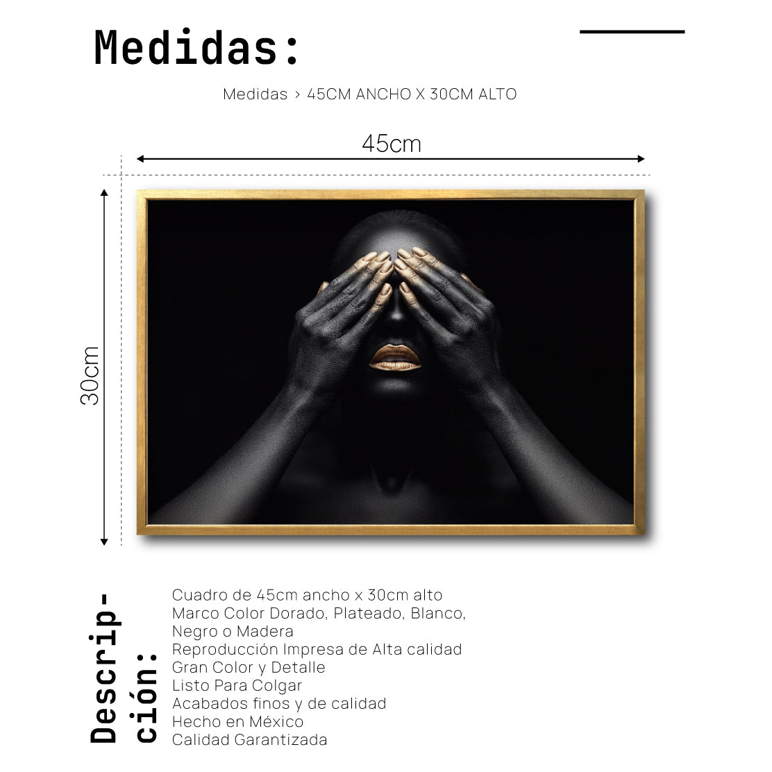 Cuadro Decorativo Black Woman 010 - - Mujer Negra Africana con Dorado