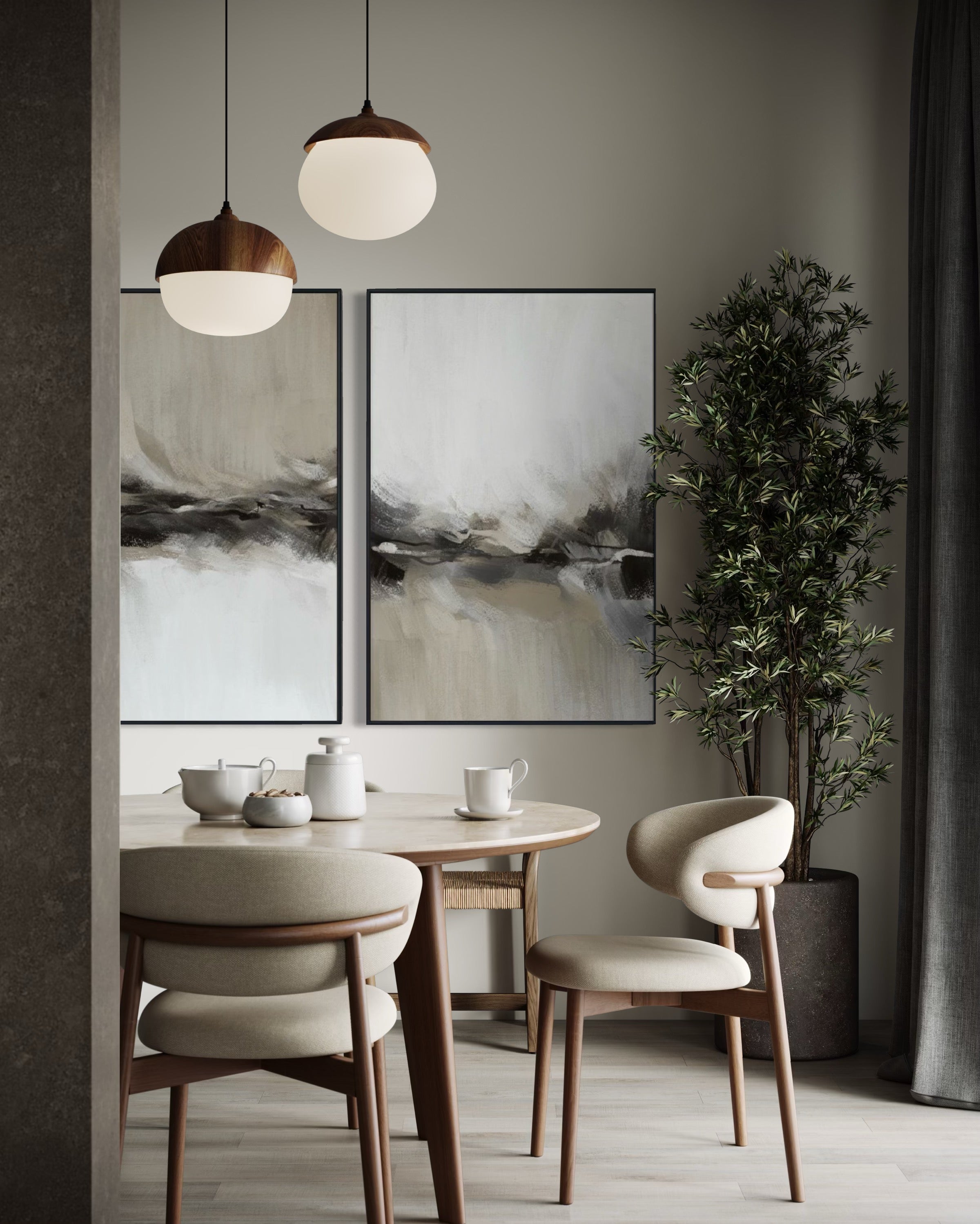 Set Cuadros Decorativos Abstracto Negro Arena 2 - 238 - Diptico Moderno y Elegante Arte Estilo Nordico Tonos Neutros