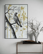 Cargar imagen en el visor de la galería, Cuadro Decorativo Abstracto Negro Arena 2-266 - Perico, Loro, Aves En Blanco y Negro Arte Elegante con Dorado Oro
