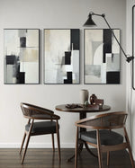 Cargar imagen en el visor de la galería, Set Cuadros Decorativos Abstracto Negro Arena 2-227 - Triptico Moderno y Elegante Arte Minimalista Estilo Nordico en Tonos Neutros
