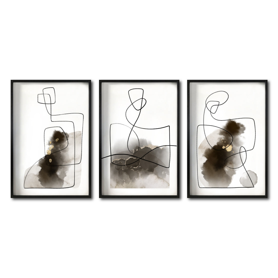 Set Cuadros Decorativos Abstracto Negro Arena 010 para Sala