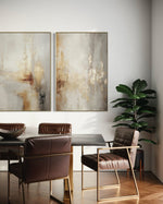 Cargar imagen en el visor de la galería, Set Cuadros Decorativos Abstracto Negro Arena 2 - 280 - Diptico Moderno y Elegante Arte Estilo Boho en Beige y Dorado Oro
