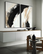 Cargar imagen en el visor de la galería, Set Cuadros Decorativos Abstracto Negro Arena 2 - 212 - Diptico Moderno y Minimalista en Tonos Negro y Beige Colores Neutros Estilo Nordico
