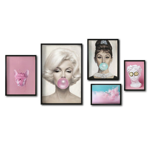 Set Cuadros Decorativos Bubble Gum 012 Marilyn, Audrey Pink