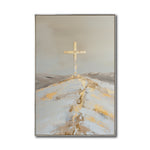 Cargar imagen en el visor de la galería, Cuadro Decorativo - Religión 012 - Arte Cristiano Abstracto, La Santa Cruz, Dorado y Beige.
