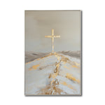 Cargar imagen en el visor de la galería, Cuadro Decorativo - Religión 012 - Arte Cristiano Abstracto, La Santa Cruz, Dorado y Beige.
