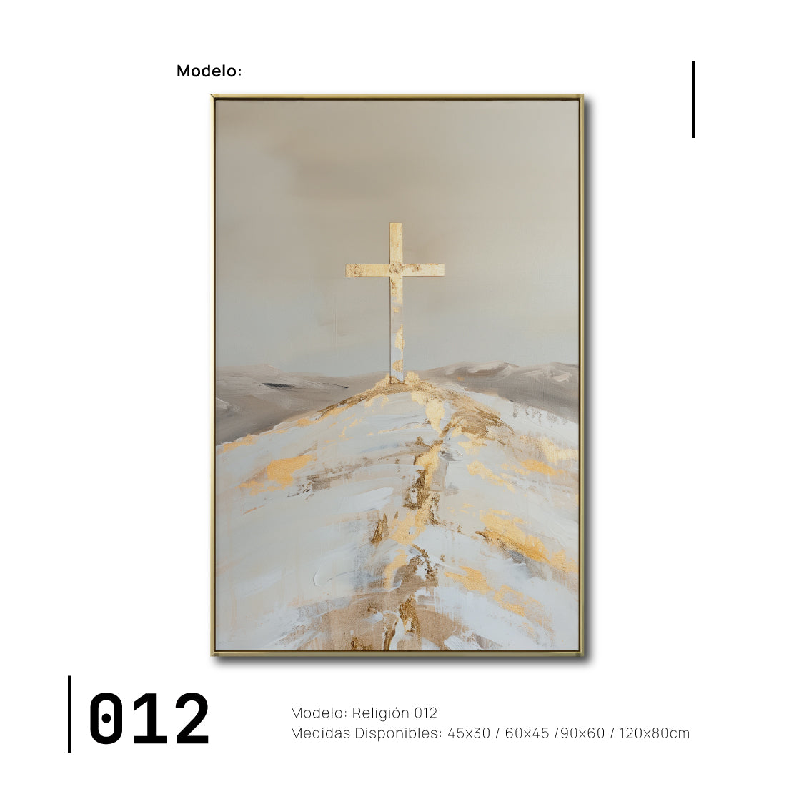 Cuadro Decorativo - Religión 012 - Arte Cristiano Abstracto, La Santa Cruz, Dorado y Beige.