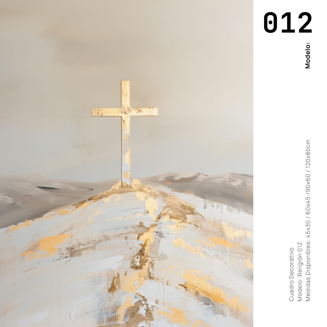 Cuadro Decorativo - Religión 012 - Arte Cristiano Abstracto, La Santa Cruz, Dorado y Beige.