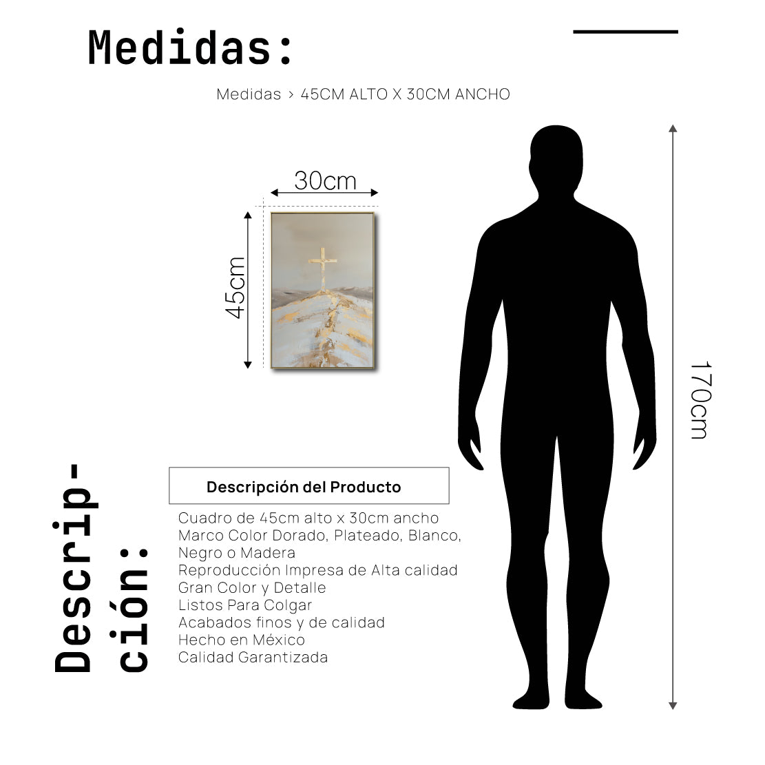 Cuadro Decorativo - Religión 012 - Arte Cristiano Abstracto, La Santa Cruz, Dorado y Beige.