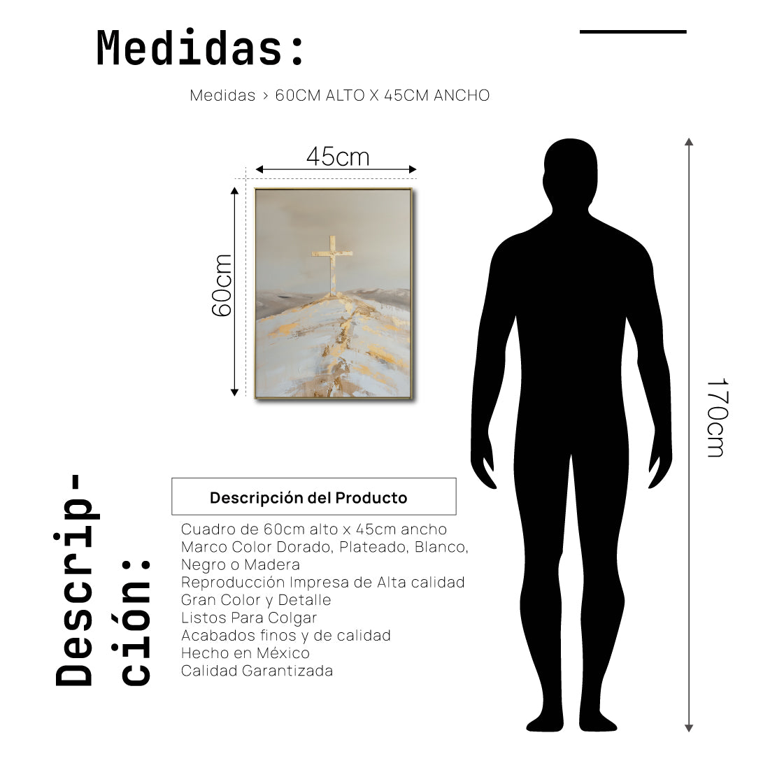 Cuadro Decorativo - Religión 012 - Arte Cristiano Abstracto, La Santa Cruz, Dorado y Beige.
