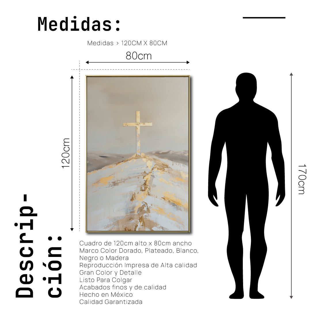 Cuadro Decorativo - Religión 012 - Arte Cristiano Abstracto, La Santa Cruz, Dorado y Beige.