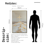 Cargar imagen en el visor de la galería, Cuadro Decorativo - Religión 012 - Arte Cristiano Abstracto, La Santa Cruz, Dorado y Beige.
