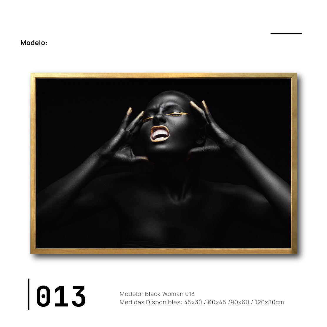 Cuadros Canva Mujer Negra Africana con Dorado baratos para comedor. Galería314. 013. Arte en blanco y negro.