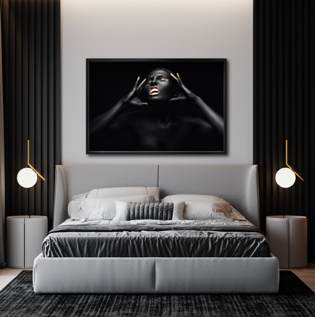 Cuadro Decorativo Black Woman 013 - Mujer Negra Africana con Dorado