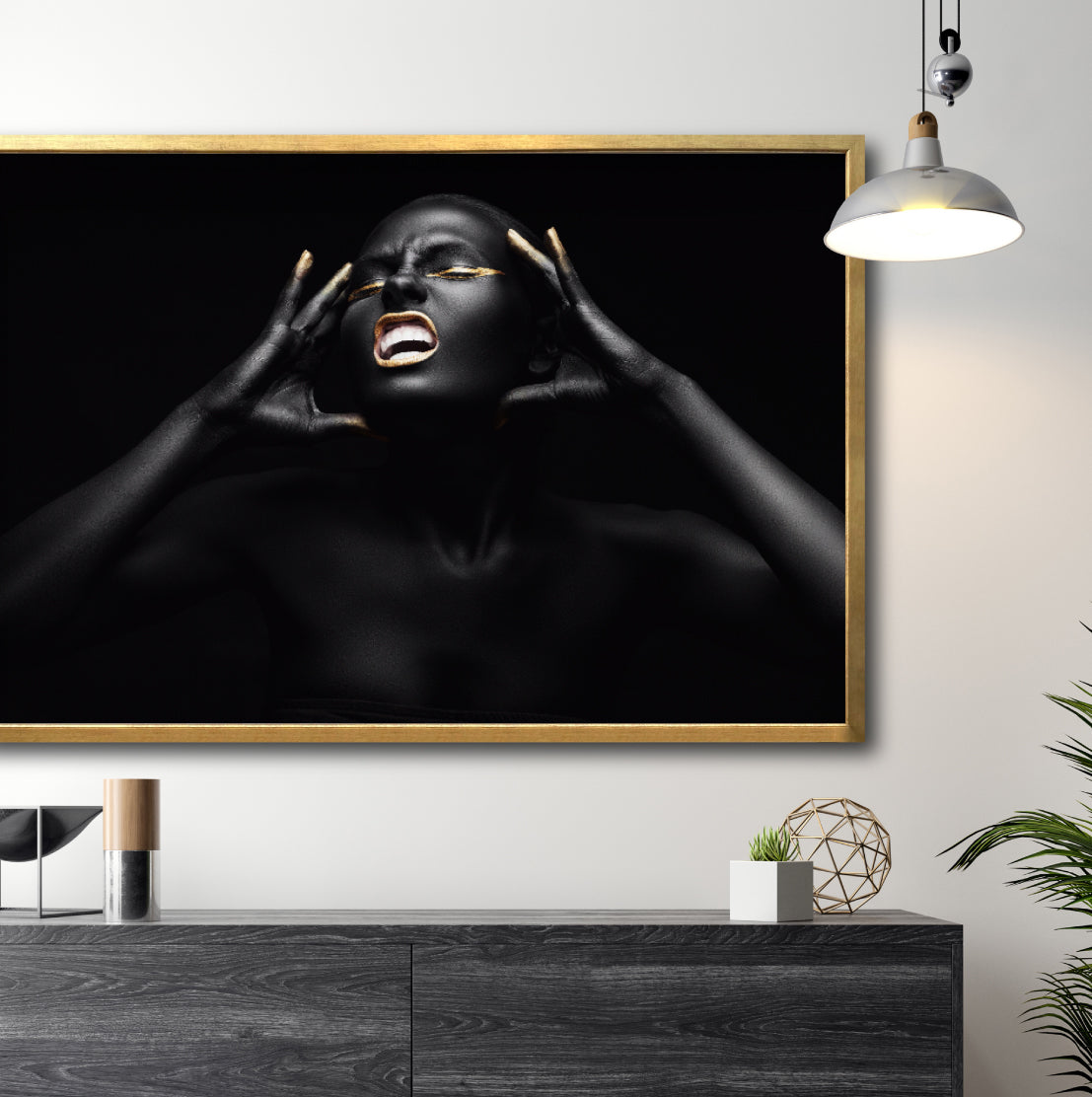 Cuadro Decorativo Black Woman 013 - Mujer Negra Africana con Dorado