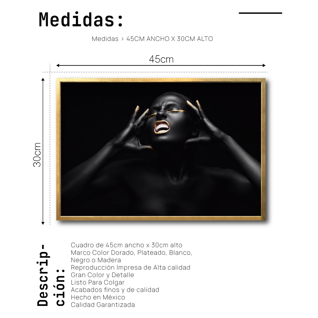 Cuadro Decorativo Black Woman 013 - Mujer Negra Africana con Dorado