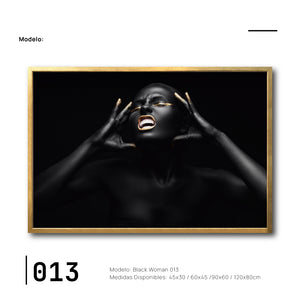 Cuadros Canva Mujer Negra Africana con Dorado baratos para comedor. Galería314. 013. Arte en blanco y negro.