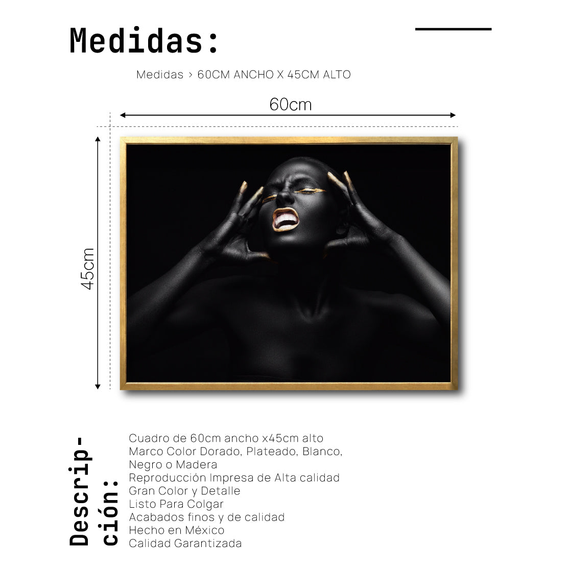 Cuadro Decorativo Black Woman 013 - Mujer Negra Africana con Dorado