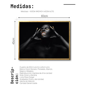 Cuadro Decorativo Black Woman 013 - Mujer Negra Africana con Dorado
