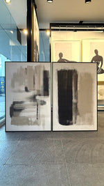 Cargar imagen en el visor de la galería, Set Cuadros Decorativos Abstracto Negro Arena 2 - 204 - Díptico Moderno y Minimalista estilo Nordico En Tonos Neutros Beige, Negro y Blanco
