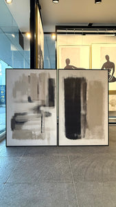 Set Cuadros Decorativos Abstracto Negro Arena 2 - 204 - Díptico Moderno y Minimalista estilo Nordico En Tonos Neutros Beige, Negro y Blanco
