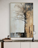 Cargar imagen en el visor de la galería, Cuadro Decorativo Abstracto Negro Arena 2-215 Árbol Minimalista y Elegante en Dorado y Tonos Neutros Oro
