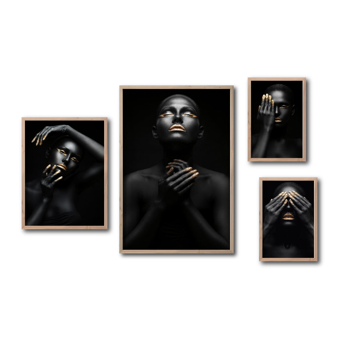Set Cuadros Decorativos Black Woman 014 - Mujer Negra Africana con Dorado