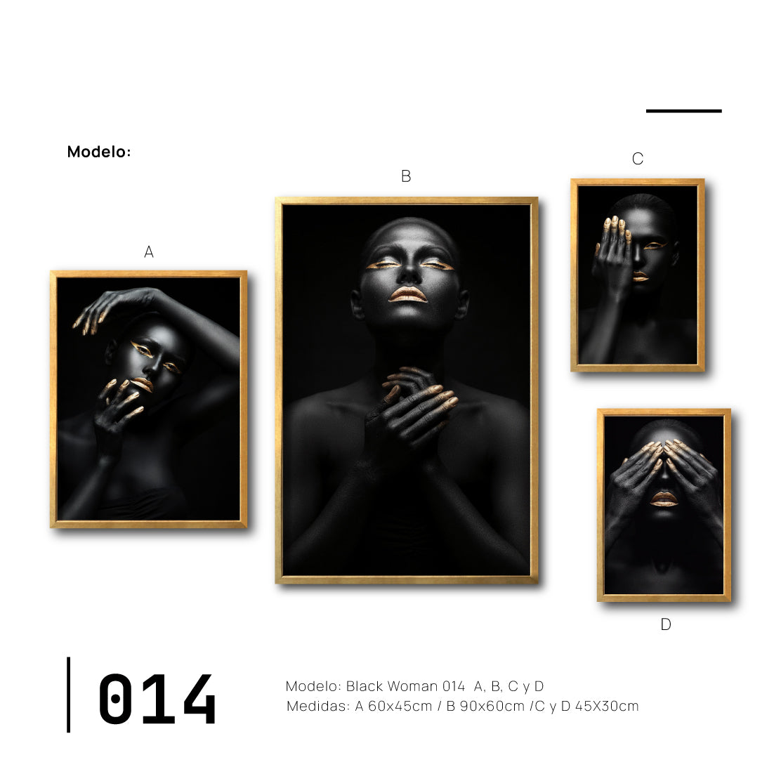 Cuadros Canvas Mujer Negra Africana con Dorado para Sala Moderna en CDMX. 014 Arte en blanco y negro.