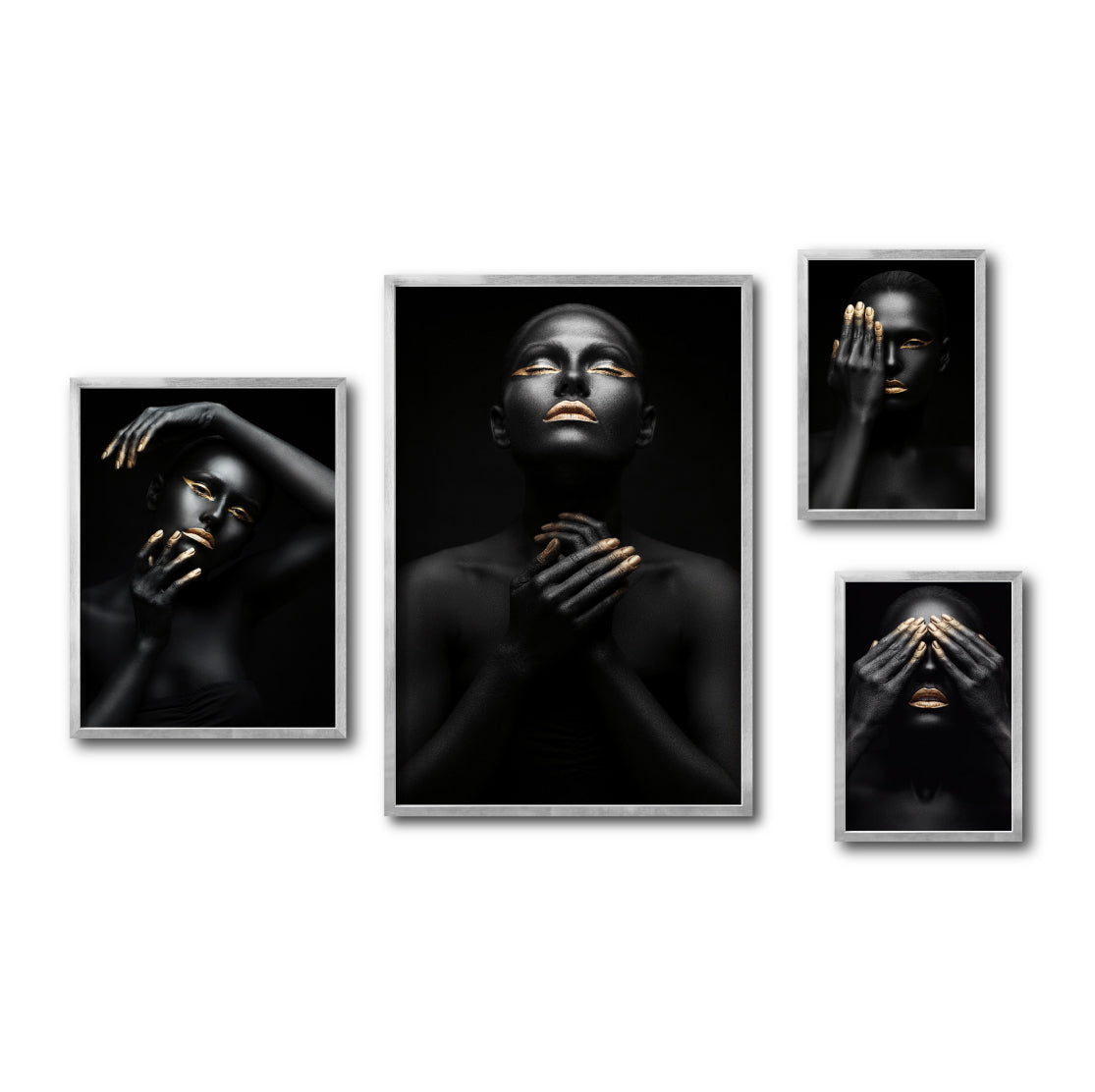 Set Cuadros Decorativos Black Woman 014 - Mujer Negra Africana con Dorado
