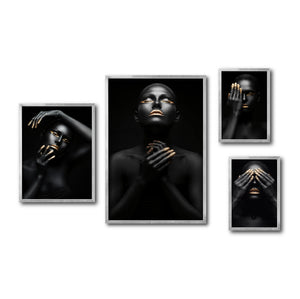 Set Cuadros Decorativos Black Woman 014 - Mujer Negra Africana con Dorado