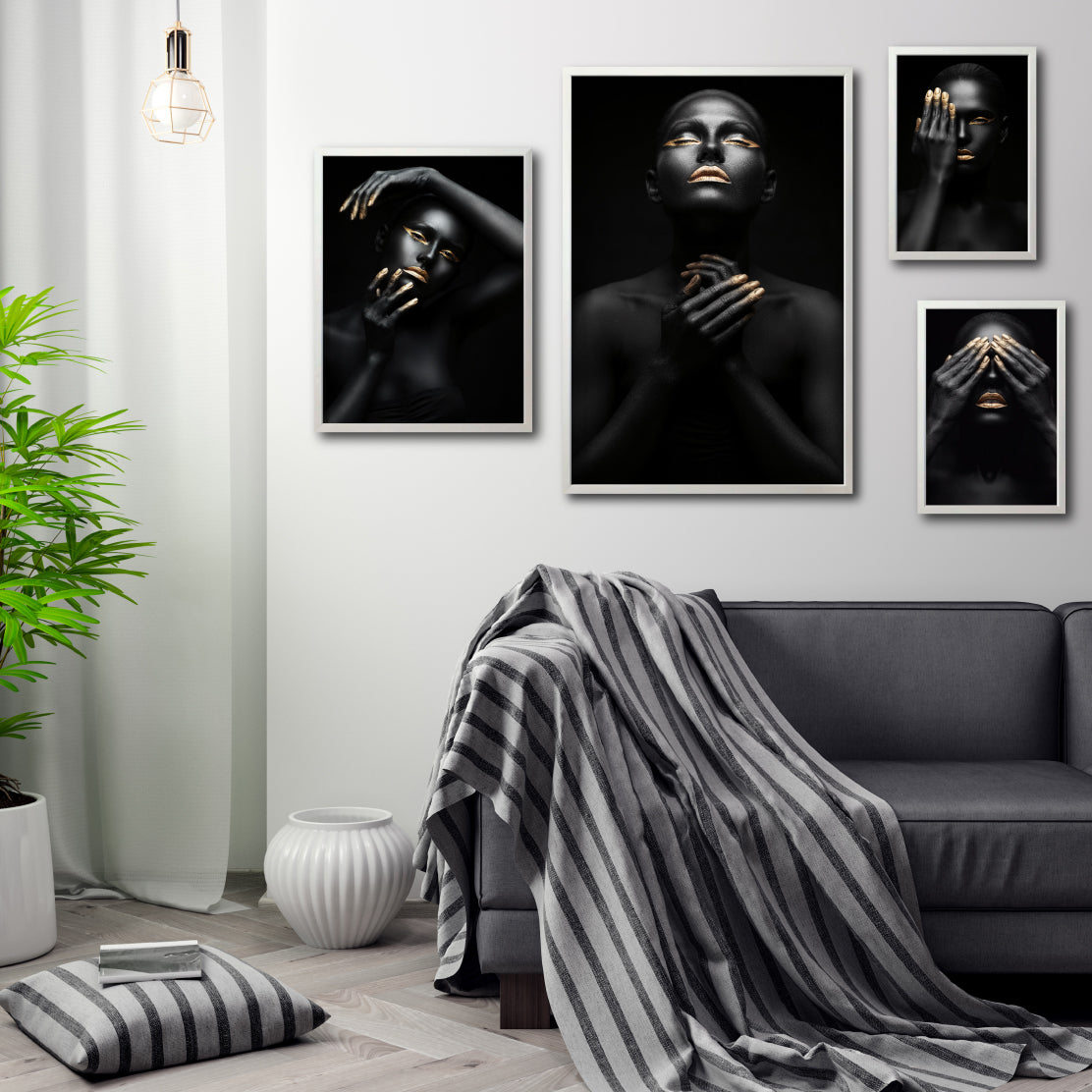 Set Cuadros Decorativos Black Woman 014 - Mujer Negra Africana con Dorado