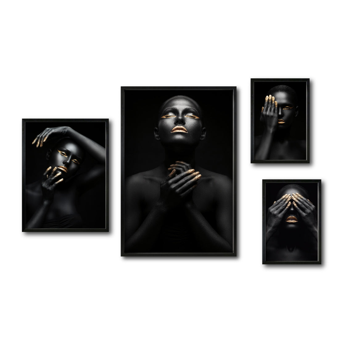 Set Cuadros Decorativos Black Woman 014 - Mujer Negra Africana con Dorado