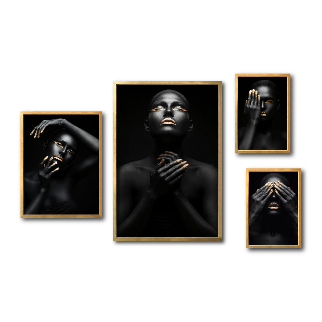 Set Cuadros Decorativos Black Woman 014 - Mujer Negra Africana con Dorado