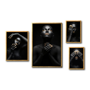Set Cuadros Decorativos Black Woman 014 - Mujer Negra Africana con Dorado