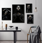 Cargar imagen en el visor de la galería, Set Cuadros Decorativos Black Woman 014 - Mujer Negra Africana con Dorado
