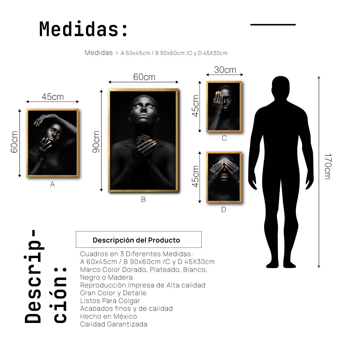 Set Cuadros Decorativos Black Woman 014 - Mujer Negra Africana con Dorado