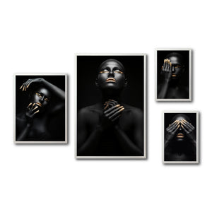 Set Cuadros Decorativos Black Woman 014 - Mujer Negra Africana con Dorado