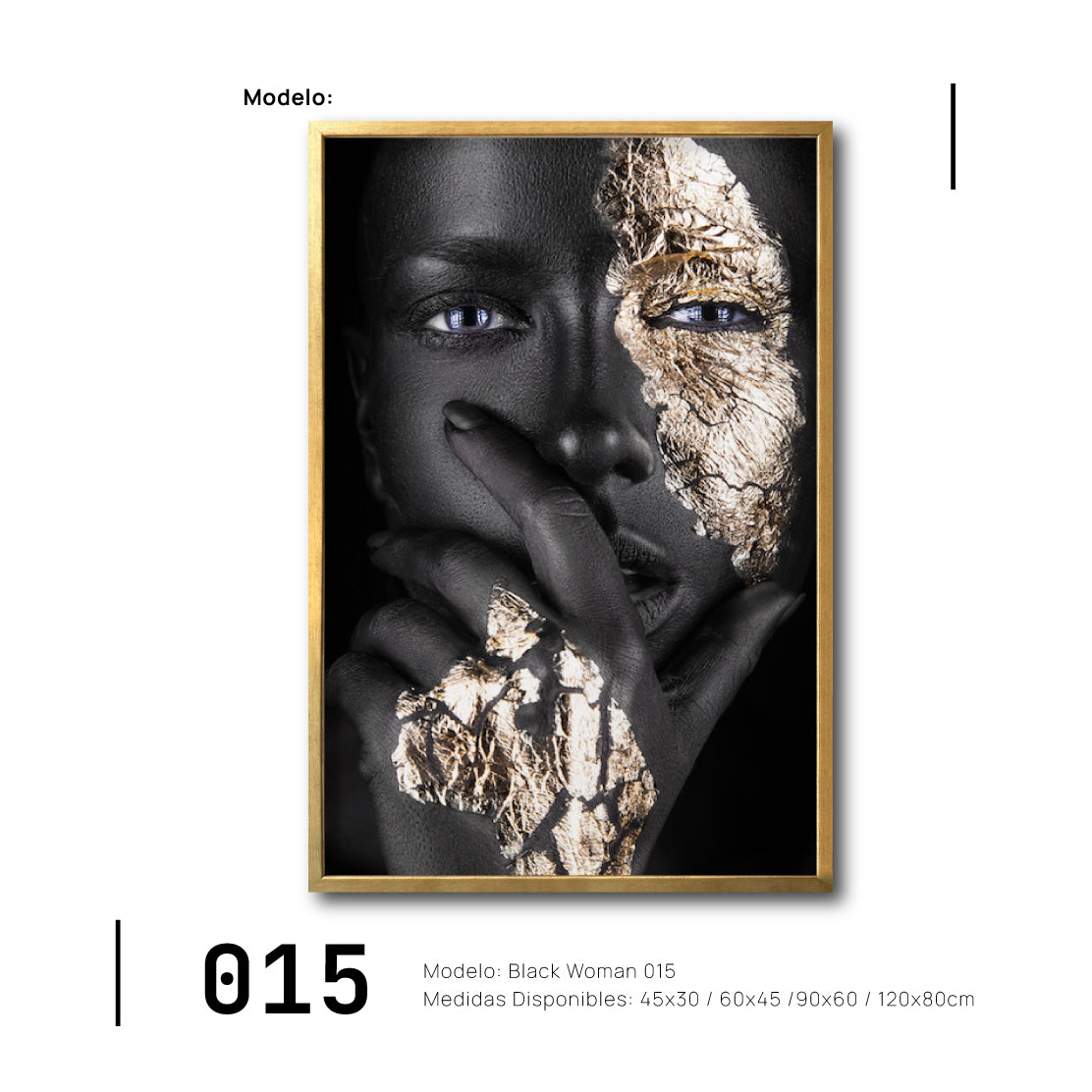 Cuadros Canvas Mujer Negra Africana con Dorado bonitos para comedor en México. Galería314. 015. Arte en blanco y negro.