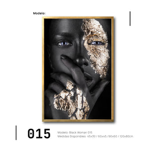 Cuadros Canvas Mujer Negra Africana con Dorado bonitos para comedor en México. Galería314. 015. Arte en blanco y negro.
