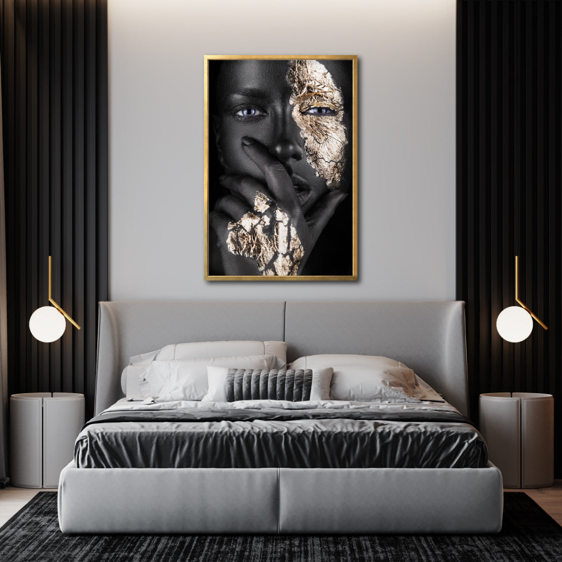 Cuadro Decorativo Black Woman 015 - Mujer Negra Africana con Dorado