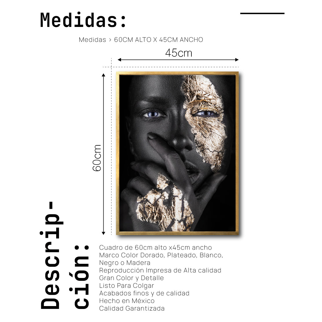 Cuadro Decorativo Black Woman 015 - Mujer Negra Africana con Dorado