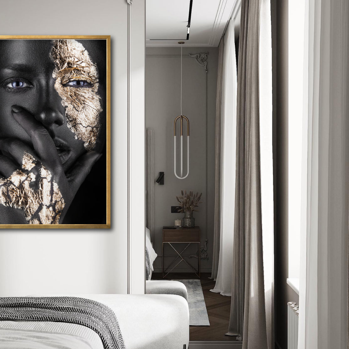 Cuadro Decorativo Black Woman 015 - Mujer Negra Africana con Dorado