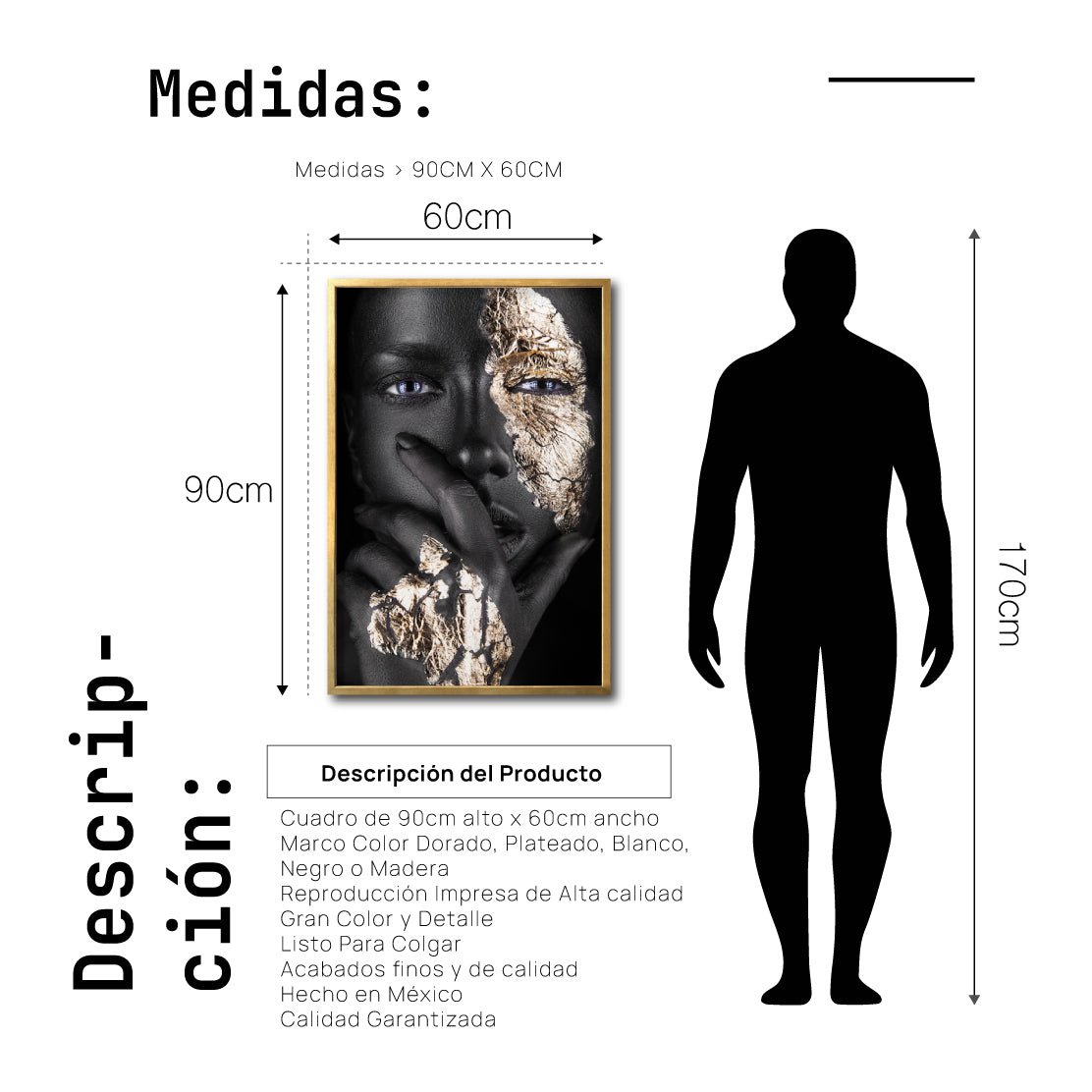 Cuadro Decorativo Black Woman 015 - Mujer Negra Africana con Dorado