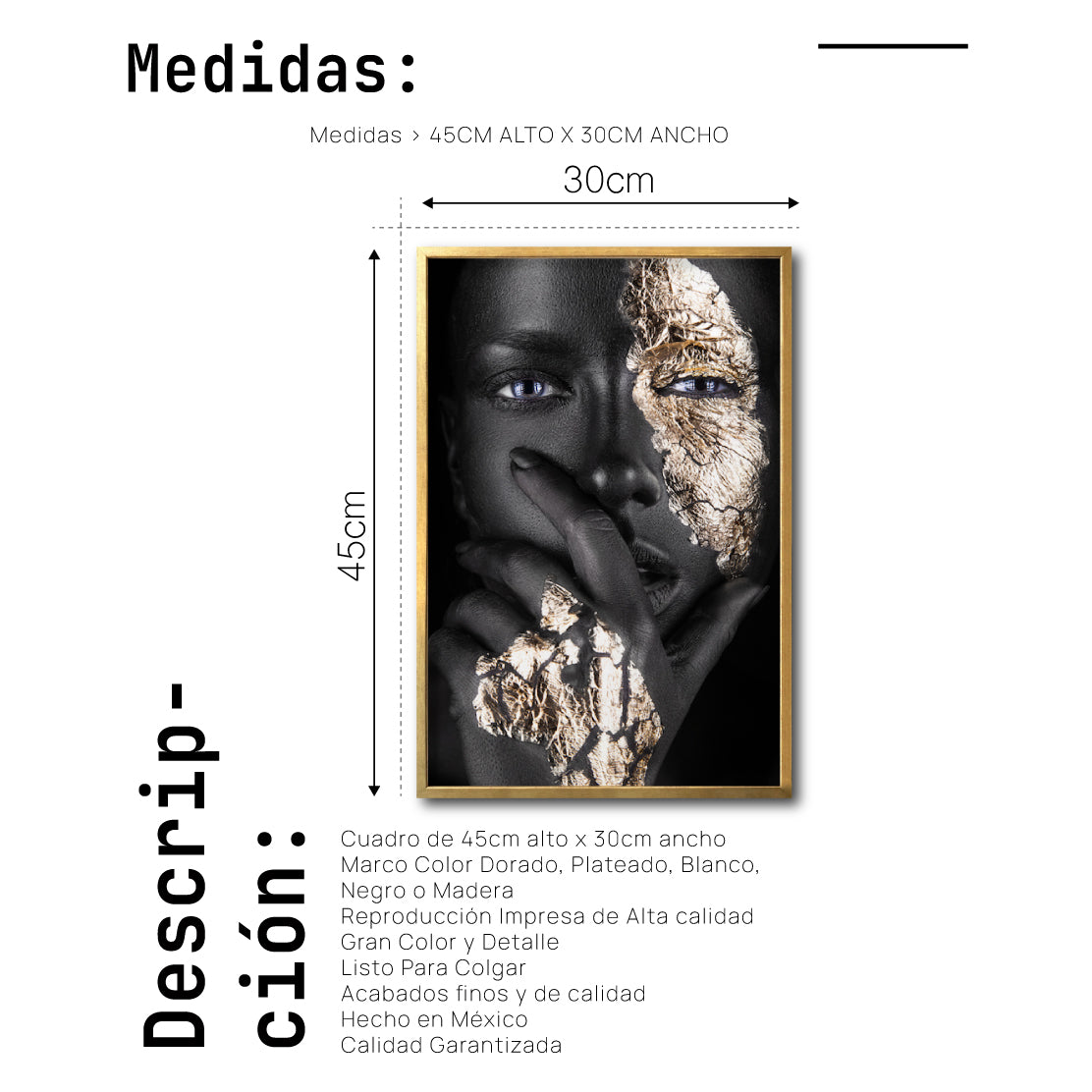 Cuadro Decorativo Black Woman 015 - Mujer Negra Africana con Dorado