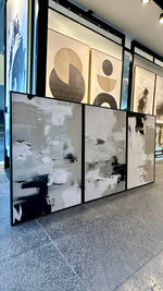 Cargar imagen en el visor de la galería, Set 3 Cuadros Decorativos Abstracto Negro Arena 057 - Estilo Boho Minimalista en Beige y Negro-Triptico
