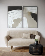 Cargar imagen en el visor de la galería, Set Cuadros Decorativos Abstracto Negro Arena  2 - 243 - Diptico Moderno Estilo Nordico Tonos Neutros
