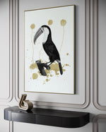 Cargar imagen en el visor de la galería, Cuadro Decorativo Abstracto Negro Arena 2-268 - Boceto de Tucan, Aves en Blanco, Negro y Dorado Oro Arte Moderno Estilo Boho
