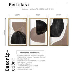 Set Cuadros Decorativos Abstracto Negro Arena 015 abc para Recámara